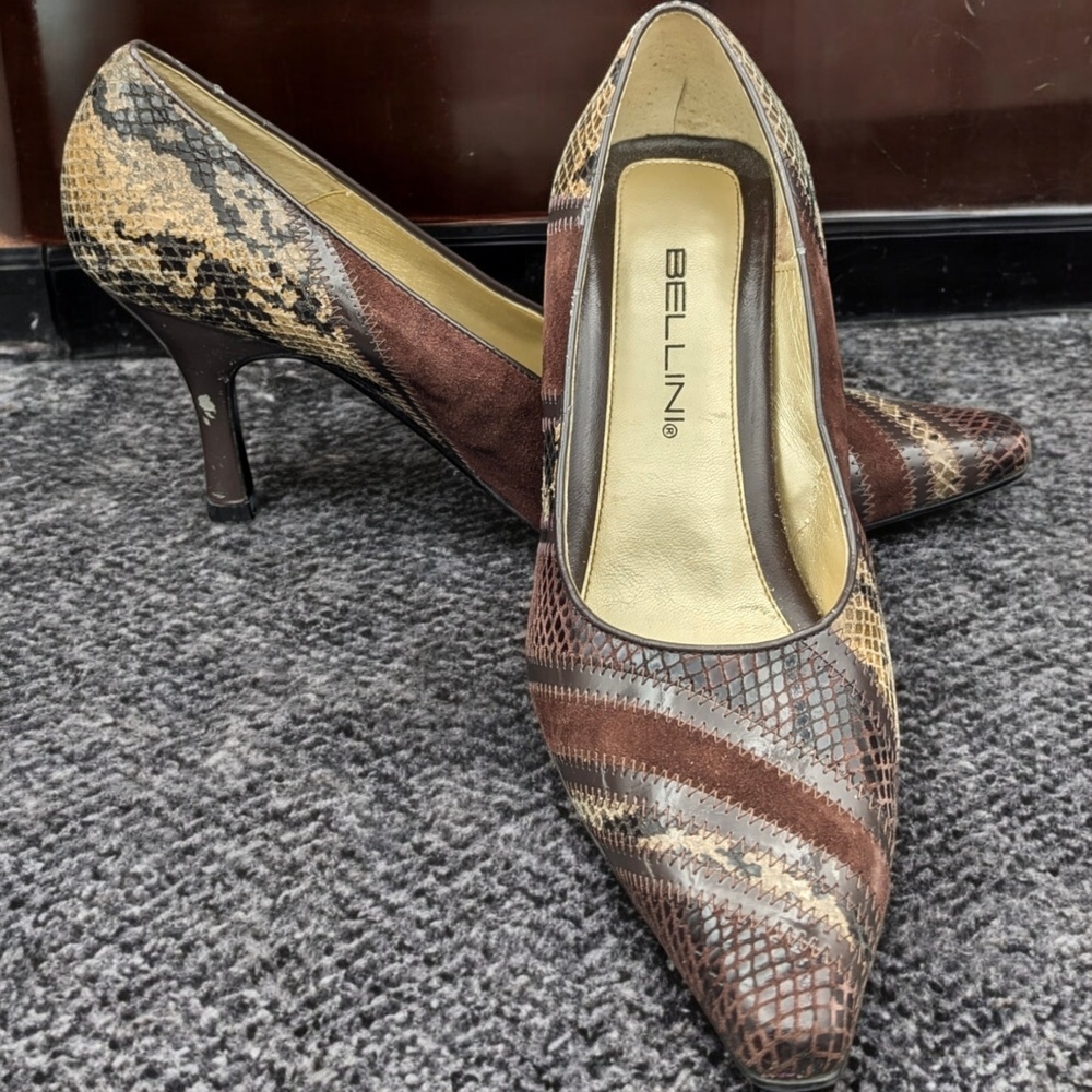 Bellini Trickster Brown Faux‎ Snake Animal Print Heels Size 8.5